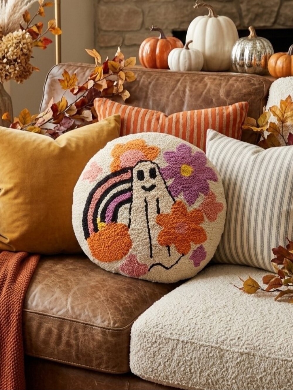 Cupcakes And Cashmere Ghost and Flower Decorative Pillow